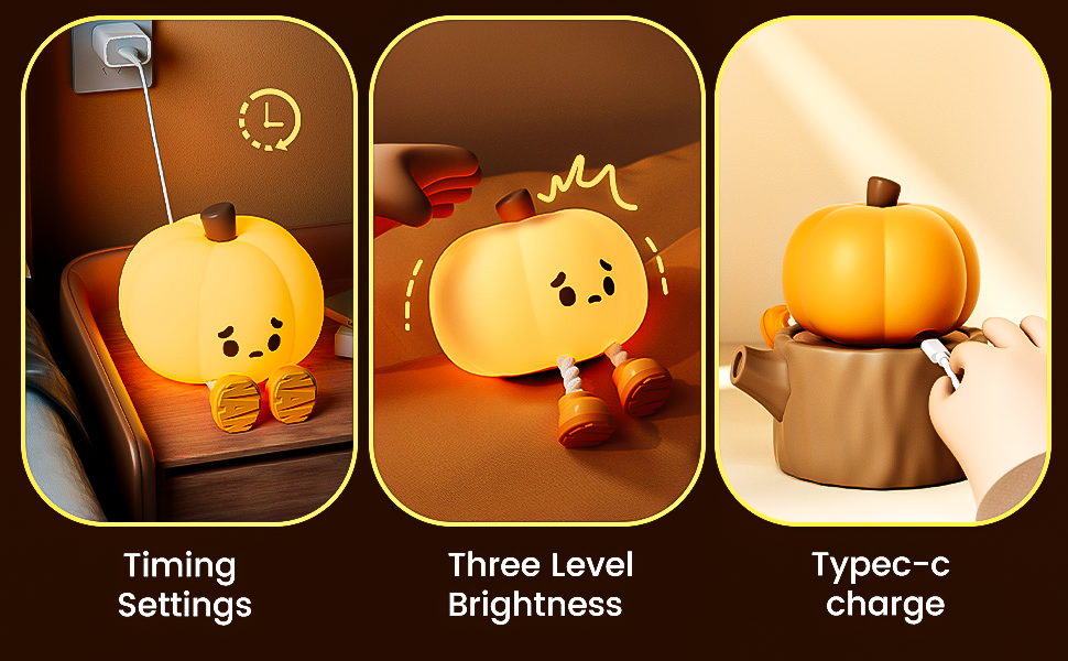 Cute Pumpkin Silicone Night Lamp – Soft Warm Light for Bedroom & Decor