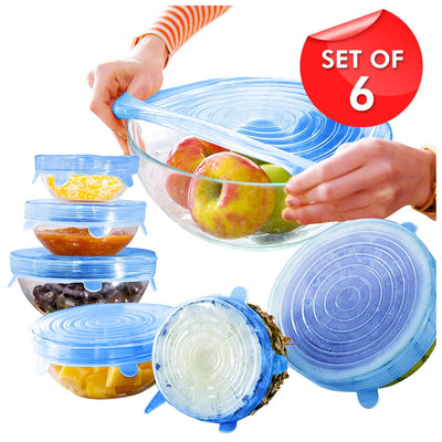 6-Piece Universal Silicone Lid Set – Spill Stopper & Suction Lid for Bowls, Pans, and Kitchen Tools