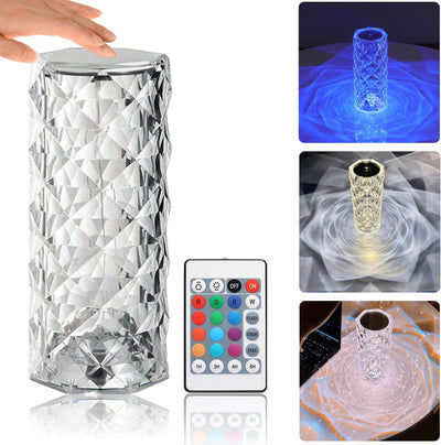 16-Color Diamond Rose Crystal Touch Lamp with Remote & USB Rechargeable