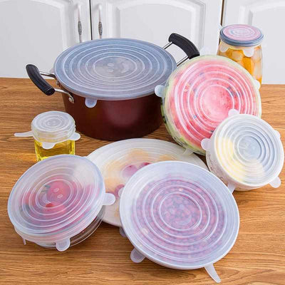 6-Piece Universal Silicone Lid Set – Spill Stopper & Suction Lid for Bowls, Pans, and Kitchen Tools